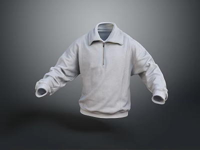 Gray Casual Sweatshirt With Collar Zipper And Long Sleeves Design 3d model