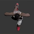 Man In Striped Tank Top White Shorts Red Sneakers Standing With Hands On Head