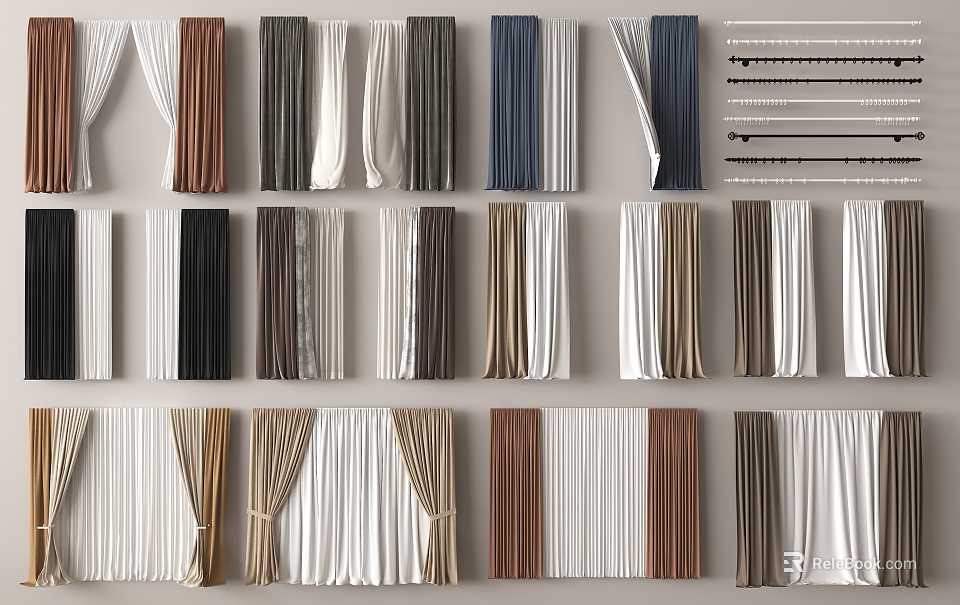 Assorted Curtains In Various Colors And Styles For Home Window Decor 3d model 