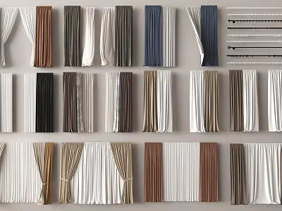 Assorted Curtains In Various Colors And Styles For Home Window Decor 3d model