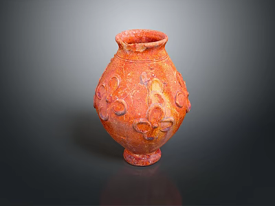 Intricate Red Vase Sculpture Carving With Artistic Floral Patterns And Textures 3d model