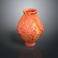Intricate Red Vase Sculpture Carving With Artistic Floral Patterns And Textures