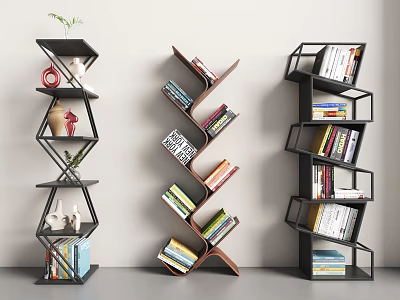 Modern Geometric Shelving Units With Black And Brown Design For Books And Decor 3d model