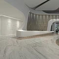 Modern Sales Office Interior Design With White Reception Desk Marble Floor And Lighting