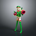 Game Movie Character With Blonde Hair In Green Red Outfit Holding Horn And Boots