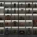 Modern Display Cabinet With Transparent Glass Doors Built In Lighting And Various Figurines