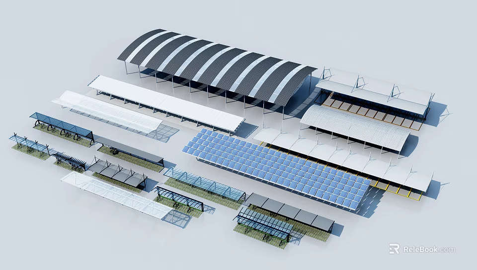 Various Modern Canopy Designs Featuring Diverse Structures Colors And Materials 3d model