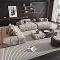Modern L Shaped Sofa And Coffee Table Set With Light Gray Fabric And Marble Top