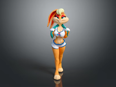 Anthropomorphic Rabbit Character And Bunny Creature With Blue White Athletic Outfit Green Accents Standing Pose 3d model