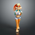 Anthropomorphic Rabbit Character And Bunny Creature With Blue White Athletic Outfit Green Accents Standing Pose