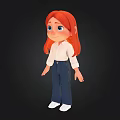 Cartoon Girl Character With Long Red Hair White Shirt And Blue Jeans