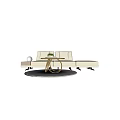 Modern Beige L Shaped Sofa And Gold Metal Round Coffee Table Set With Green Plant
