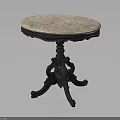 Vintage Marble Round Top Table With Dark Intricate Carved Legs And Classic Design