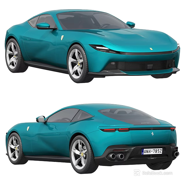 Turquoise Ferrari Sports Car With Sleek Aerodynamic Design And Stylish Alloy Wheels 3d model 