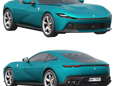 Turquoise Ferrari Sports Car With Sleek Aerodynamic Design And Stylish Alloy Wheels 3d model