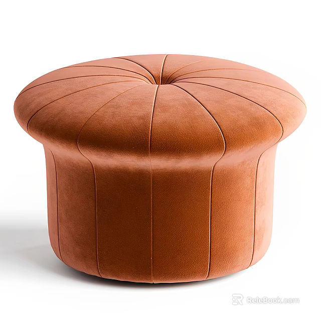 Modern Round Brown Sofa Stool With Stitched Design And Velvet Upholstery 3d model 