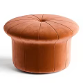 Modern Round Brown Sofa Stool With Stitched Design And Velvet Upholstery