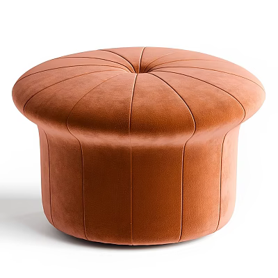 Modern Round Brown Sofa Stool With Stitched Design And Velvet Upholstery 3d model