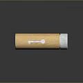 Cylindrical Wooden Household Item With Gray End And Silver Button