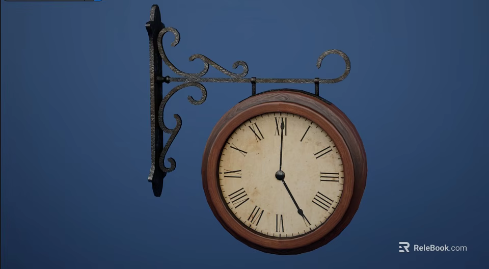 Vintage Wall Clock With Wrought Iron Bracket Roman Numerals Cream Dial And Wooden Frame 3d model 