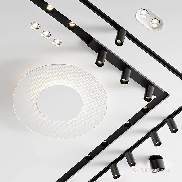 Modern Ceiling Downlights And Spotlights With Sleek Black Frame And White Shade 3d model 