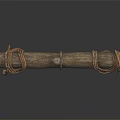 Handcrafted Rustic Wooden Structure Featuring Two Posts Supporting Crossbeam With Rope Bindings