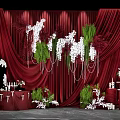 Elegant Red Curtain Photo Spot With White Green Floral Decor And Ornaments