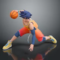 Anime Basketball Action Figure with Blue Hair Orange Vest Red Shorts Yellow Sneakers Dynamic Pose