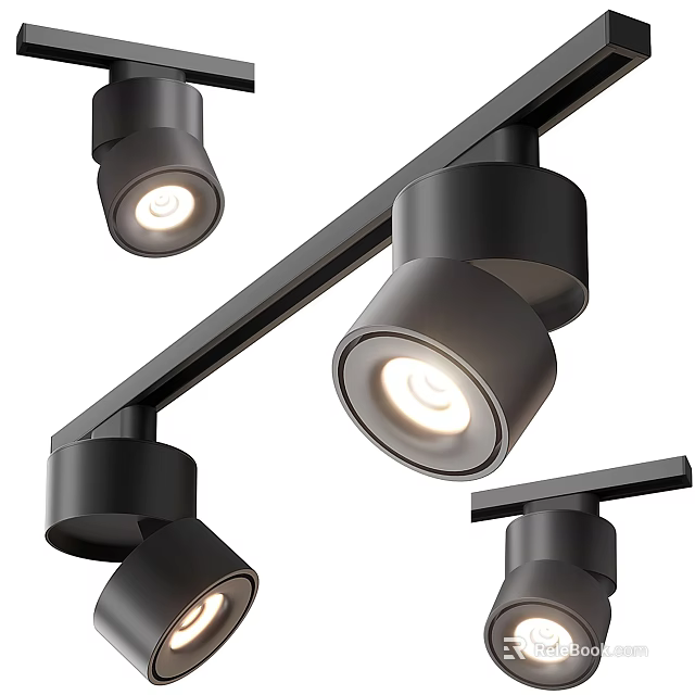 Modern Track Downlights Spotlights Black Fixture With Multiple Adjustable Heads 3d model