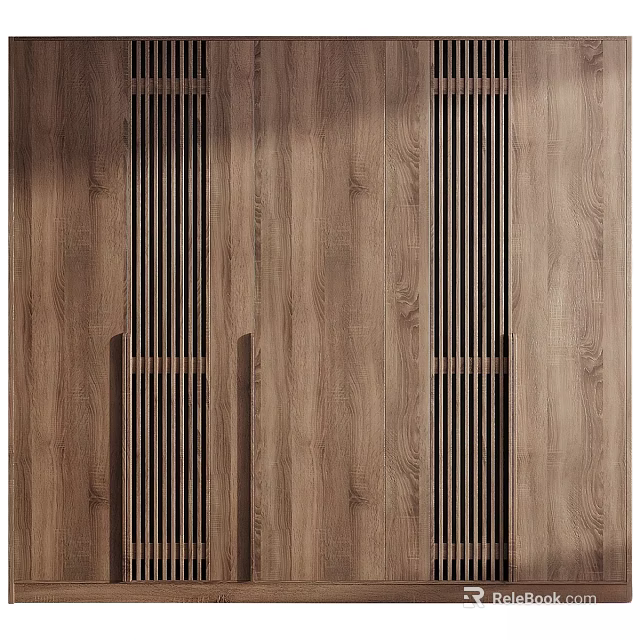 Modern Wooden Dresser With Vertical Stripes Design And Natural Wood Grain 3d model 