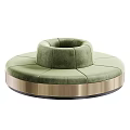 Circular Banquette Sofa with Gray and Green Velvet Upholstery and Golden Frame
