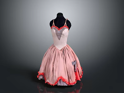 Pink Ballet Dress With Ruffled Skirt And White Red Decorative Details 3d model