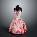 Pink Ballet Dress With Ruffled Skirt And White Red Decorative Details