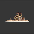 Detailed Mythical Dragon Sculpture With Coiled Body Sand Base And Scaled Texture