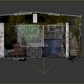 Dilapidated Building Interior with Debris Bricks Abandoned Wood Damaged Walls Hanging Lamps Poster and Weeds