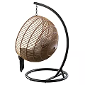 Round Rattan Hanging Leisure Chair with Black Frame Gray Cushions and Comfortable Design