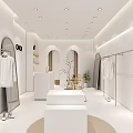 OIOI Clothing Store Interior With White Decor Arched Doorway Display Shelves And Chair
