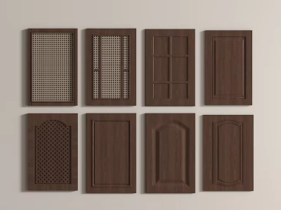 Various Designed Brown Wooden Door Panels With Different Patterns On 3d model