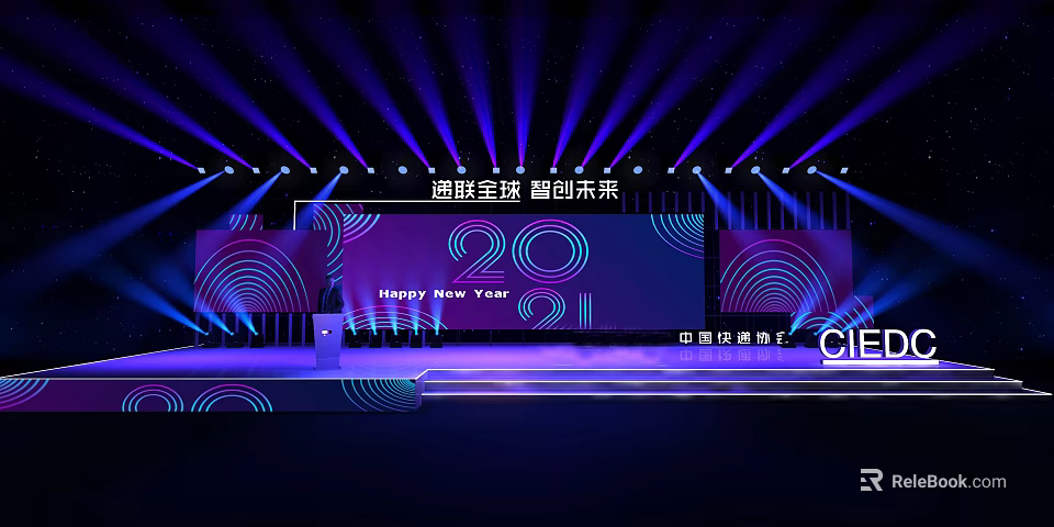 Vibrant New Year Event Stage With Purple Lighting And CIE Elements 3d model 