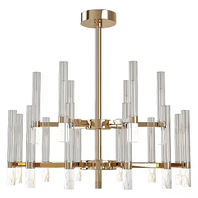Modern Luxurious Chandelier Design With Gold Metal Frame And Clear Glass Tubes 3d model