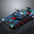Modern Military Tank With Black Exterior Blue Red Lights Cannon And Tracks