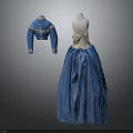 Vintage Blue Blouse And Full Skirt With White Top Displayed On Mannequin