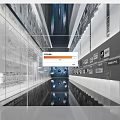 Modern Exhibition Hall with Glass Display Cases Wall Exhibits and Reflective Flooring