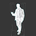 Man In Leather Jacket With Fur Collar Blue Shirt Khaki Pants Brown Shoes Black Background