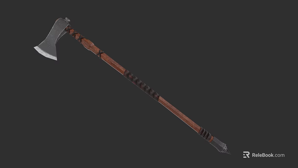 Medieval Battle Axe With Wooden Handle And Metal Head Decorative Design 3d model 