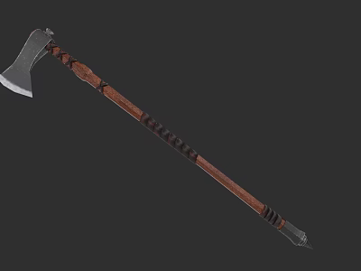 Medieval Battle Axe With Wooden Handle And Metal Head Decorative Design 3d model