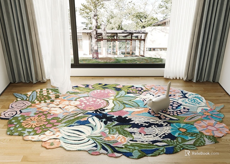 Bohemian Stylish Rug With Colorful Floral Pattern And Round Shape Design 3d model 
