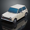 White Vintage Small Two Door Car With Black Windows And Reflection 3d model