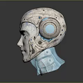 White Metallic Helmet With Blue Glowing Accents And Futuristic Design 3d model