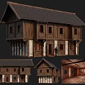 Traditional Ancient Wooden Architecture Design With Pitched Roof And Interior Wooden Elements